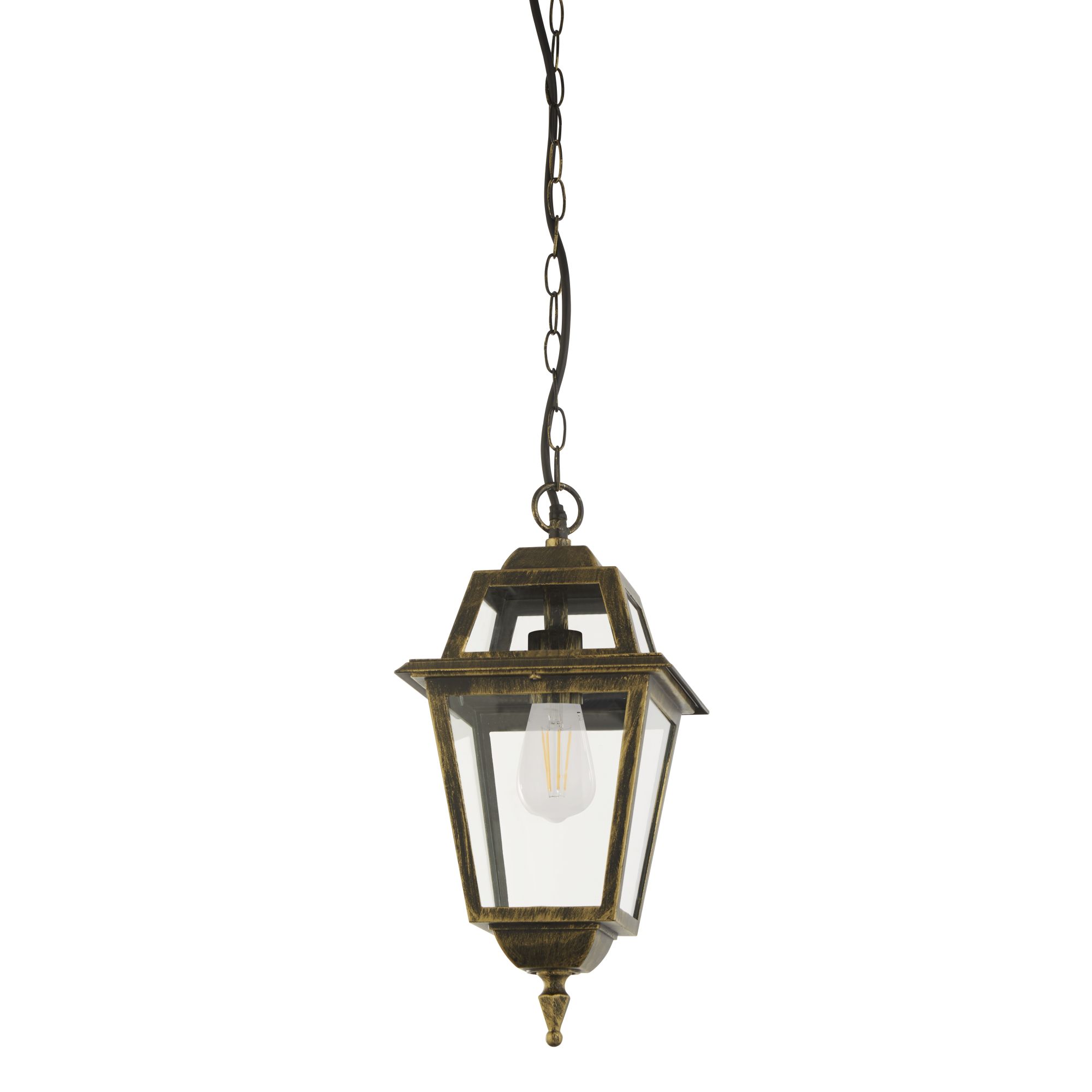 New Orleans Pendant Lantern,  Black Gold & Glass,IP44