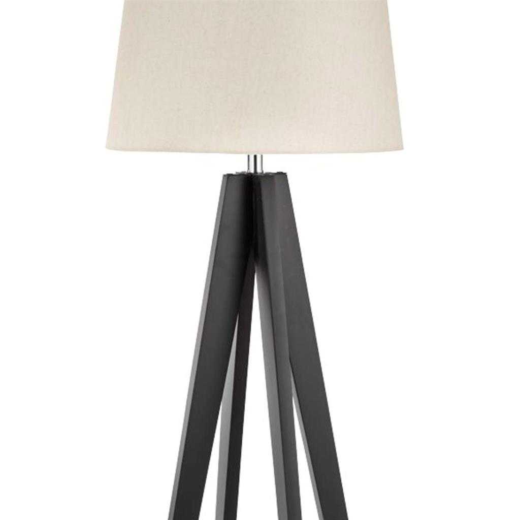 Easel Floor Lamp - Dark Wood & Cream Linen Shade