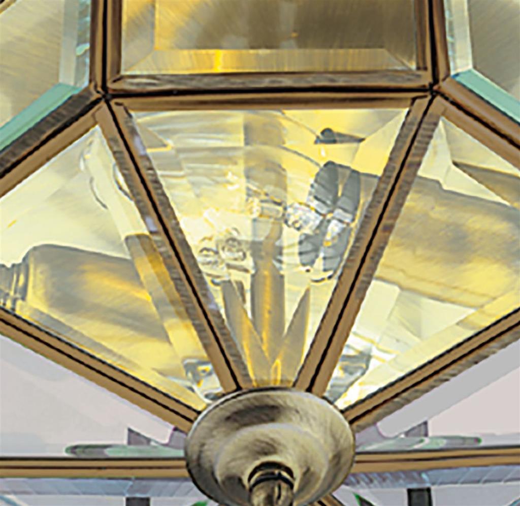 Pisa III Flush  - Antique Brass Metal & Clear Bevelled Glass