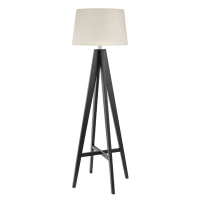 Easel Floor Lamp - Dark Wood & Cream Linen Shade