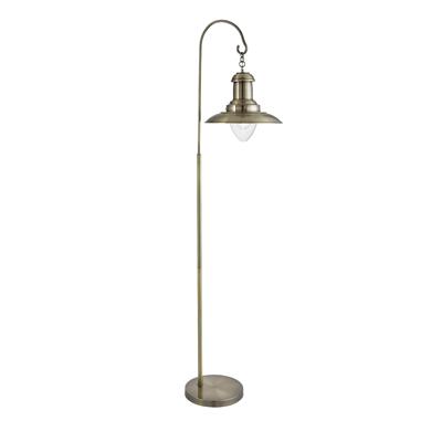 Fisherman Floor Lamp - Antique Brass Metal & Glass