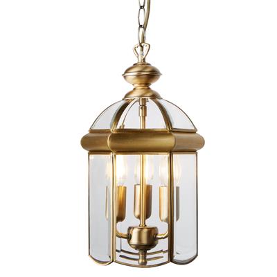 Bevelled Lantern 3Lt Pendant - Antique Brass Metal & Glass