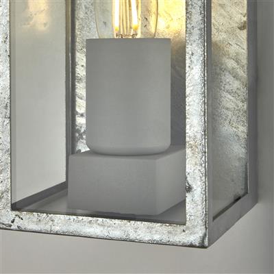 Box II Outdoor Wall Light - Galvanised Silver Metal & Glass