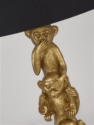 3 Wise Monkey Table Lamp - Gold Resin & Black Shade