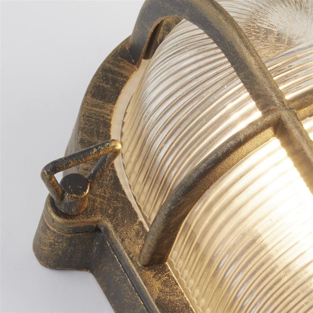 Bulkhead Oval Outdoor Light - Black Gold Metal & Clear Glass