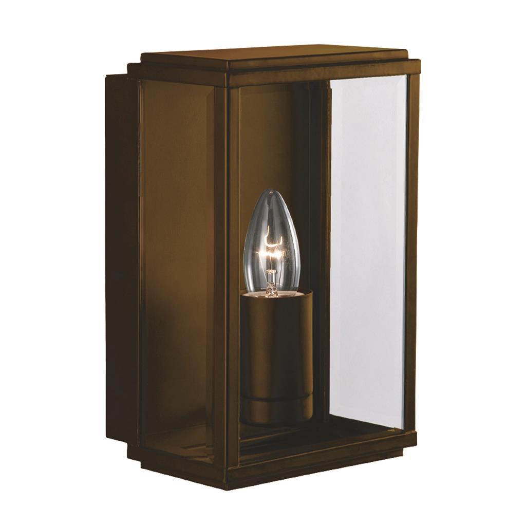 Box Outdoor Wall Light - Rustic Brown & Glass
