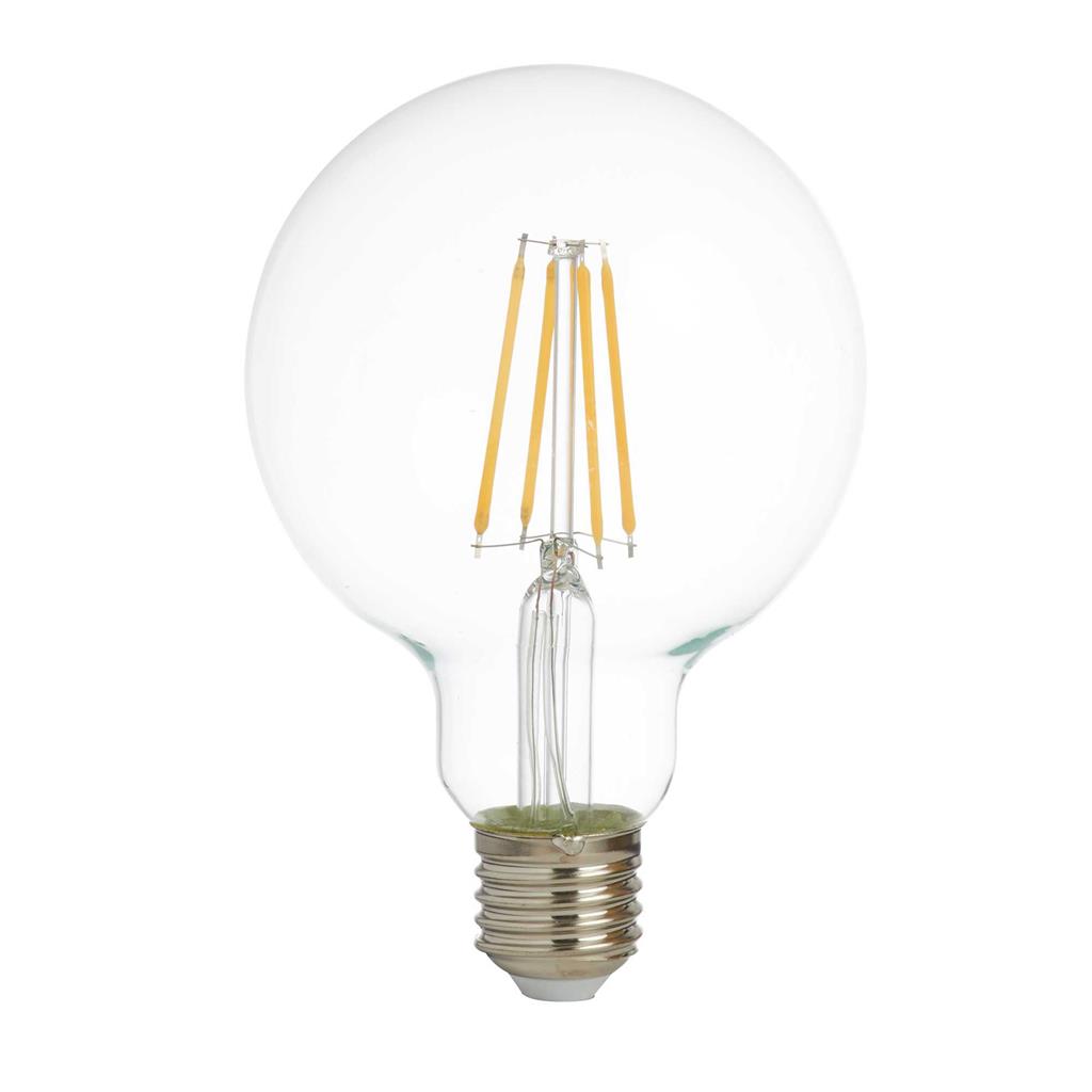 Dimmable LED Filament Globe Lamp (95mm) Clear Glass, E27 6W
