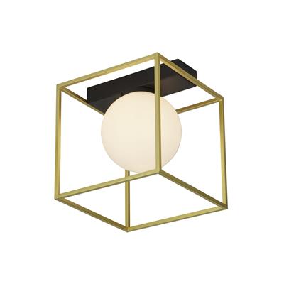 Wall Light/Flush Gold Box Frame & Opal Glass