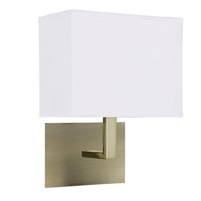 Hotel Wall Light - Antique Brass Metal & White Fabric Shade