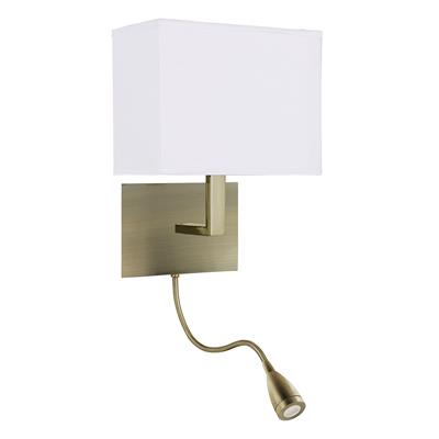 Hotel Wall Light- Antique Brass Metal & White Fabric