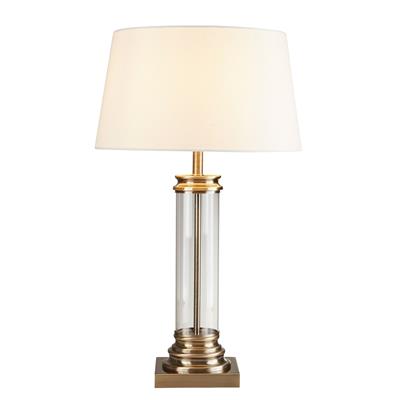 Pedestal Table Lamp - Antique Brass, Glass & Cream Shade