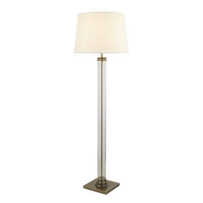 Pedestal Floor Lamp-Antique Brass Metal, Glass & Cream Shade