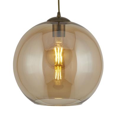 an image of a light pendant with an amber glass shade
