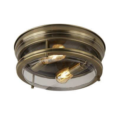 image of a brass and glass flush bathroom ceiling light