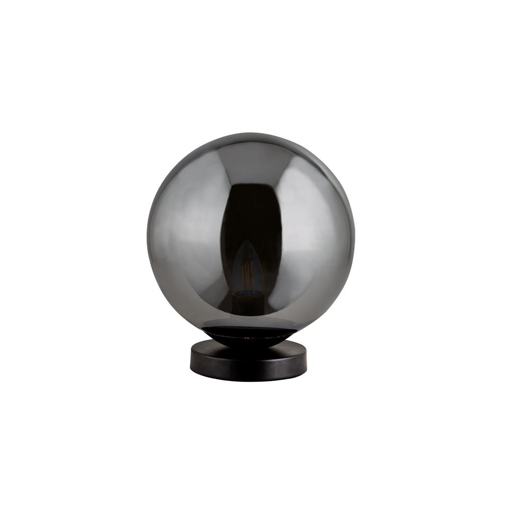 an image of a black smoked glass orb lamp