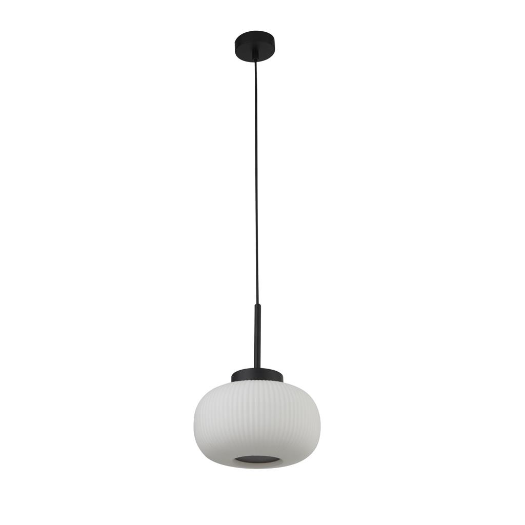 Lumina Ceiling Pendant - Black Metal & Frosted Ribbed Glass