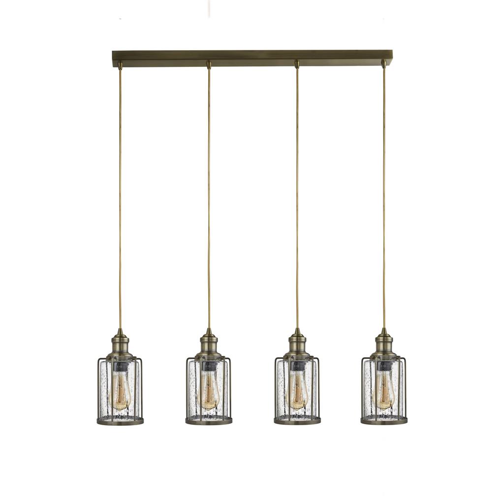 Pipes  4Lt Bar Pendant - Antique Brass Metal & Seeded Glass