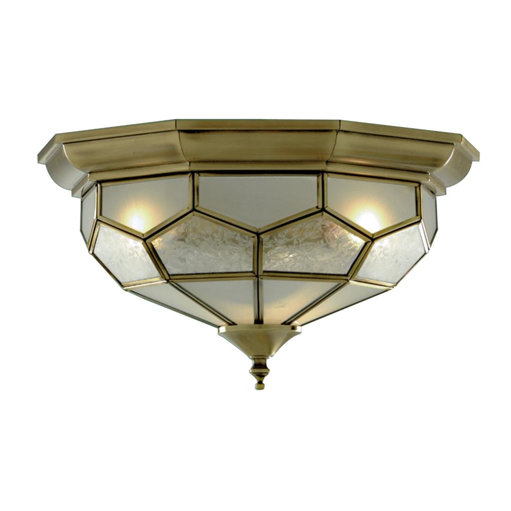 Pisa II Flush Ceiling Light - Antique Brass & Acid Glass