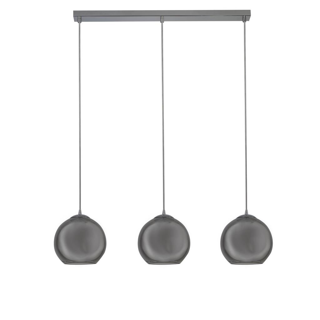 Balls  3Lt Bar Pendant - Chrome Metal & Smoked Glass