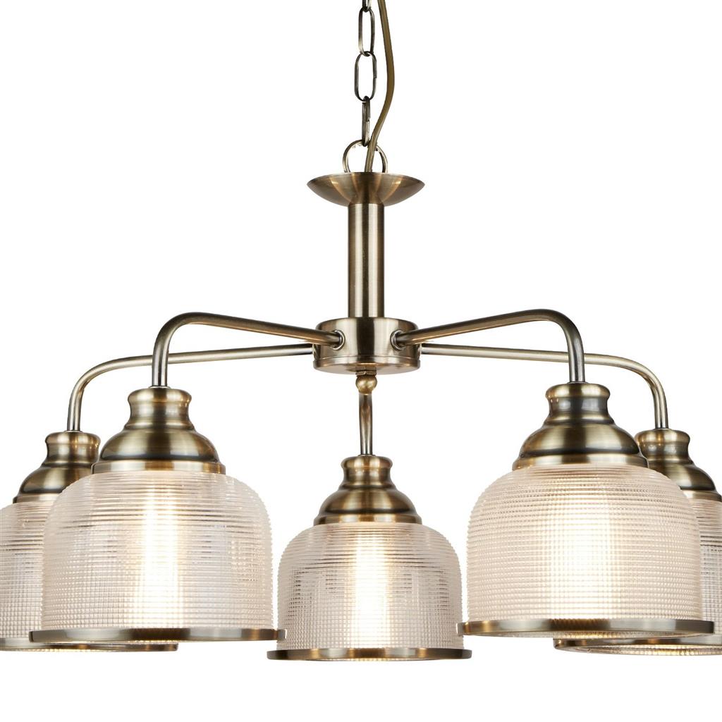 Bistro II 5Lt Ceiling Light - Brass & Halophane Glass