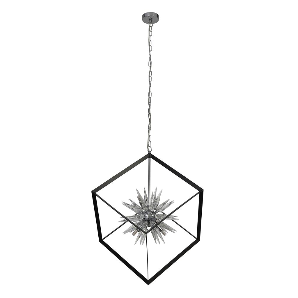 Stellar 6Lt Ceiling Pendant- Black Metal & Crystal Glass