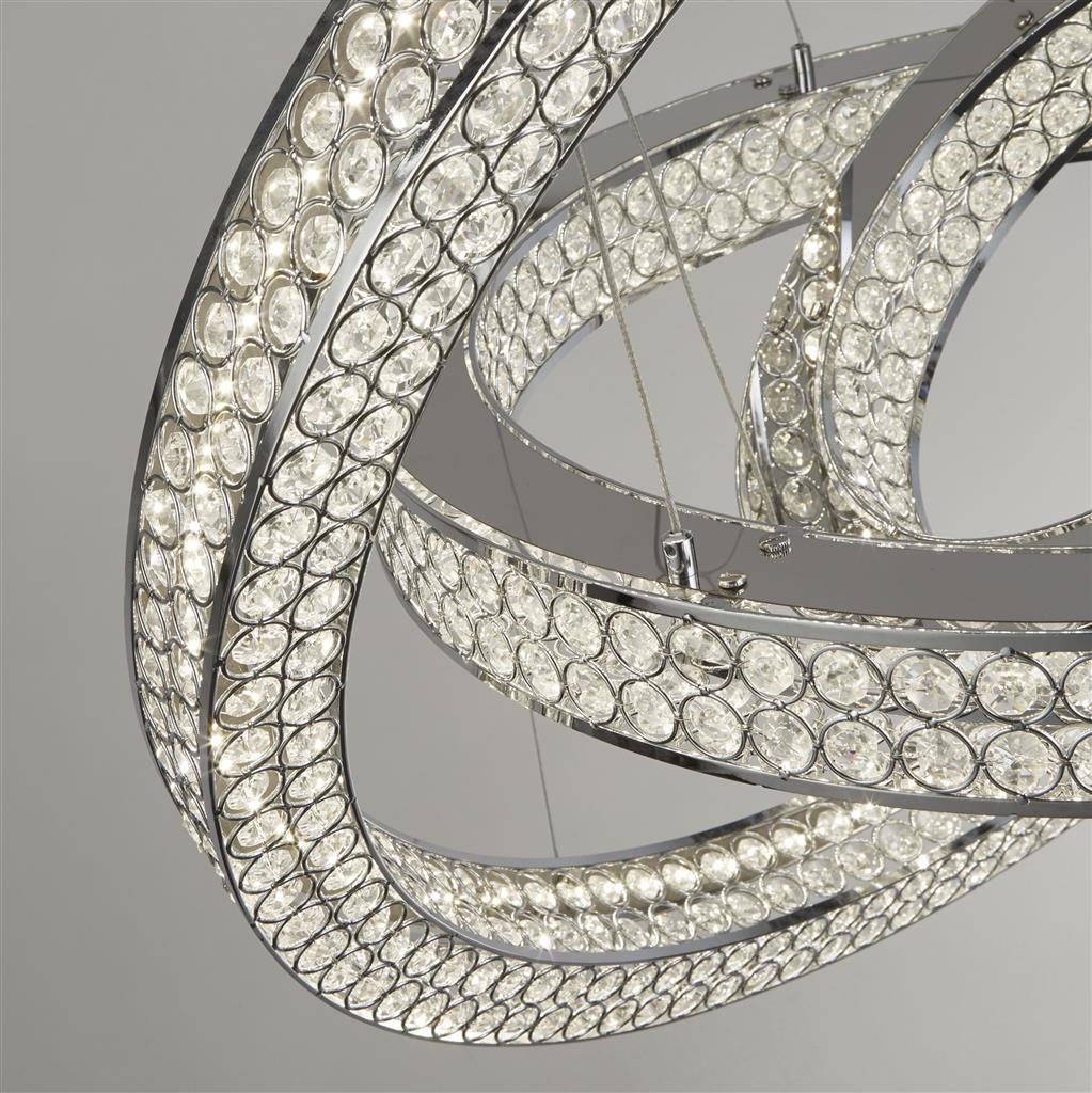 Bands 3Lt LED Ceiling Pendant - Chrome & Crystal