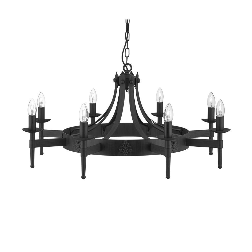 Cartwheel II 8Lt Ceiling Pendant - Black Iron & Sanded Glass