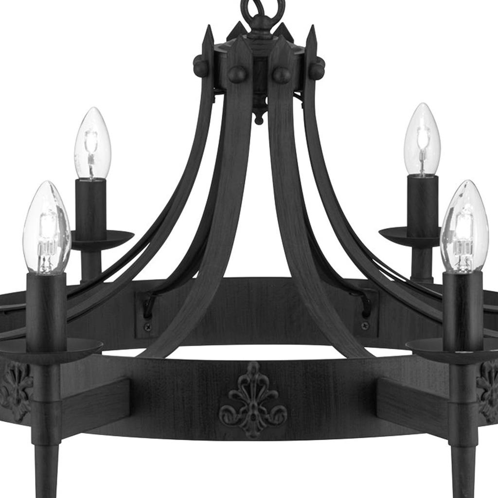 Cartwheel II 8Lt Ceiling Pendant - Black Iron & Sanded Glass