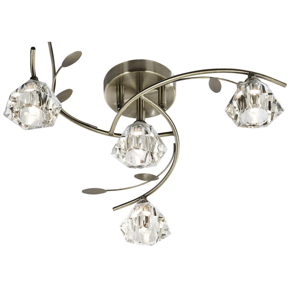 Sierra 4Lt Semi-Flush Ceiling Light - Antique Brass & Glass