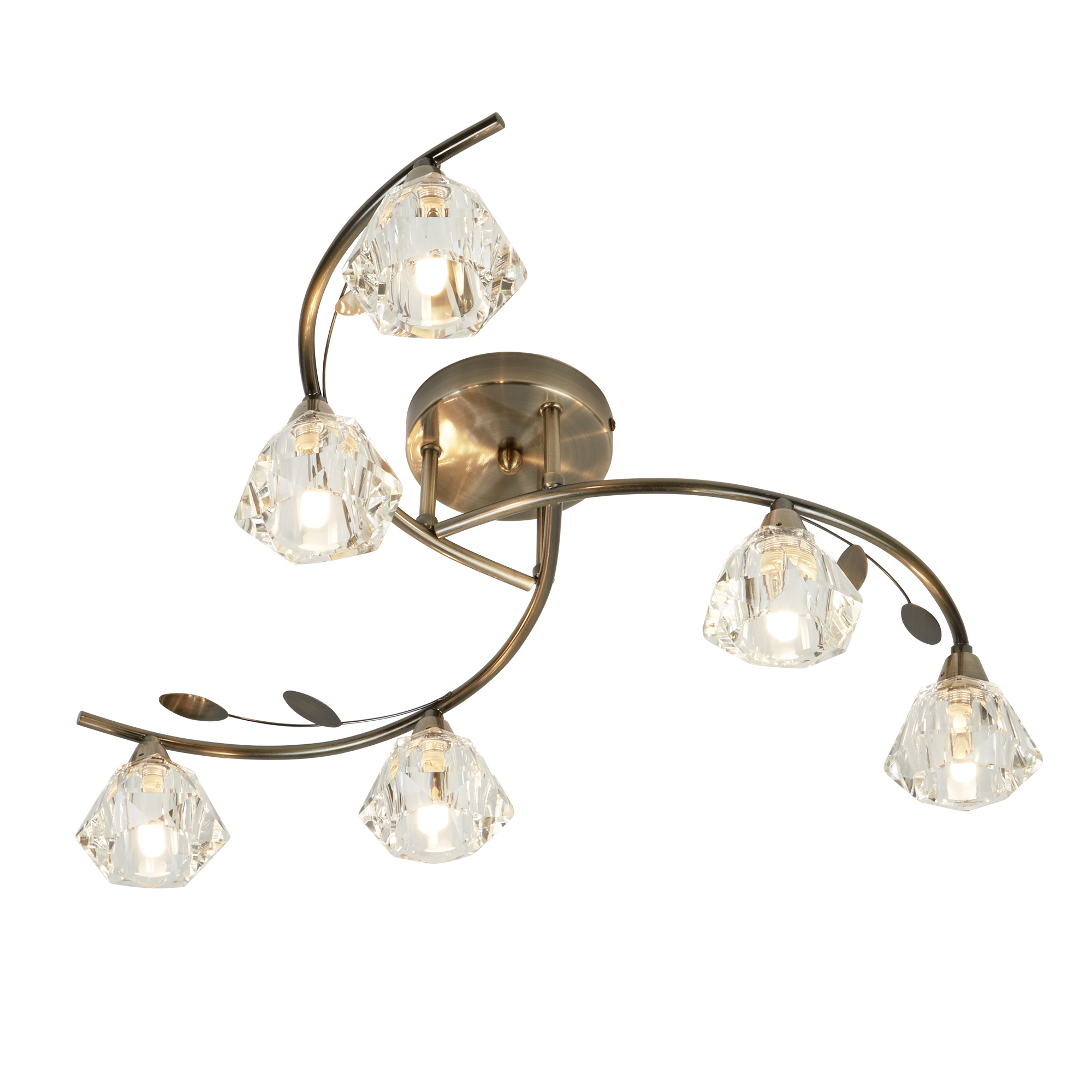 Sierra 6Lt Semi-Flush Ceiling Light - Antique Brass & Glass