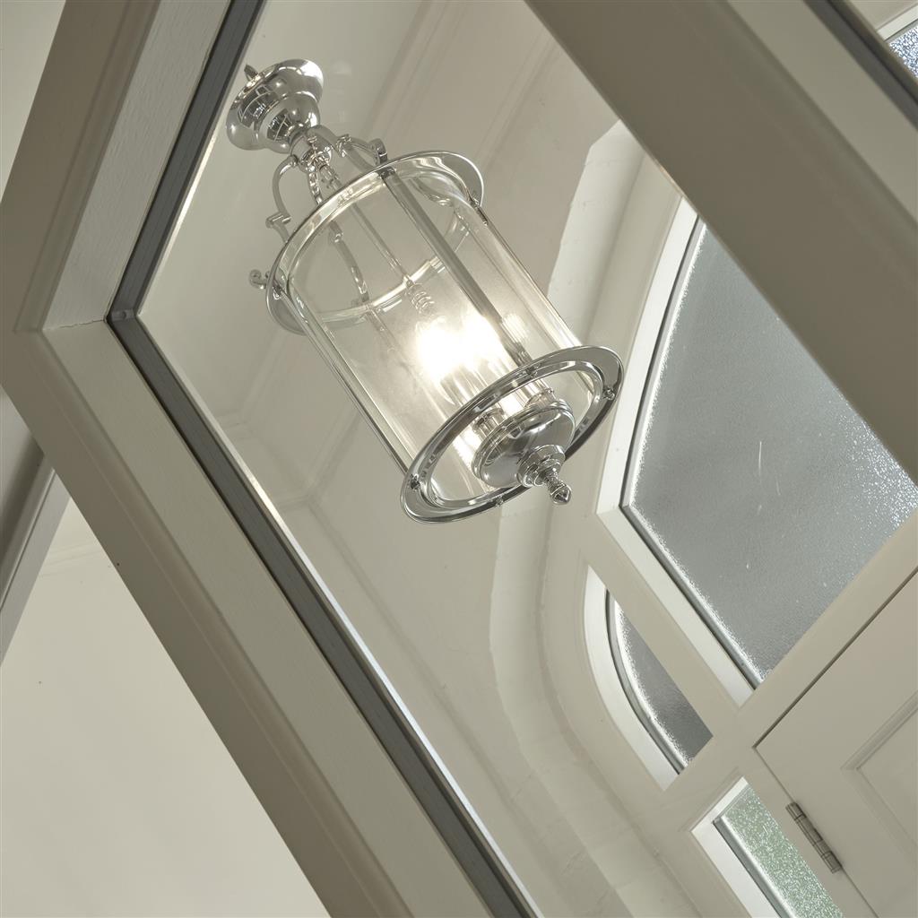 Bevelled Lantern 3Lt Ceiling Pendant - Chrome & Glass