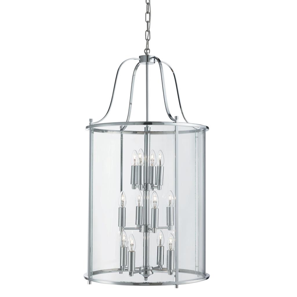 Lantern Grande 12Lt Ceiling Pendant - Chrome & Clear Glass