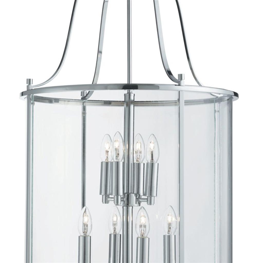 Lantern Grande 12Lt Ceiling Pendant Chrome & Clear Glass
