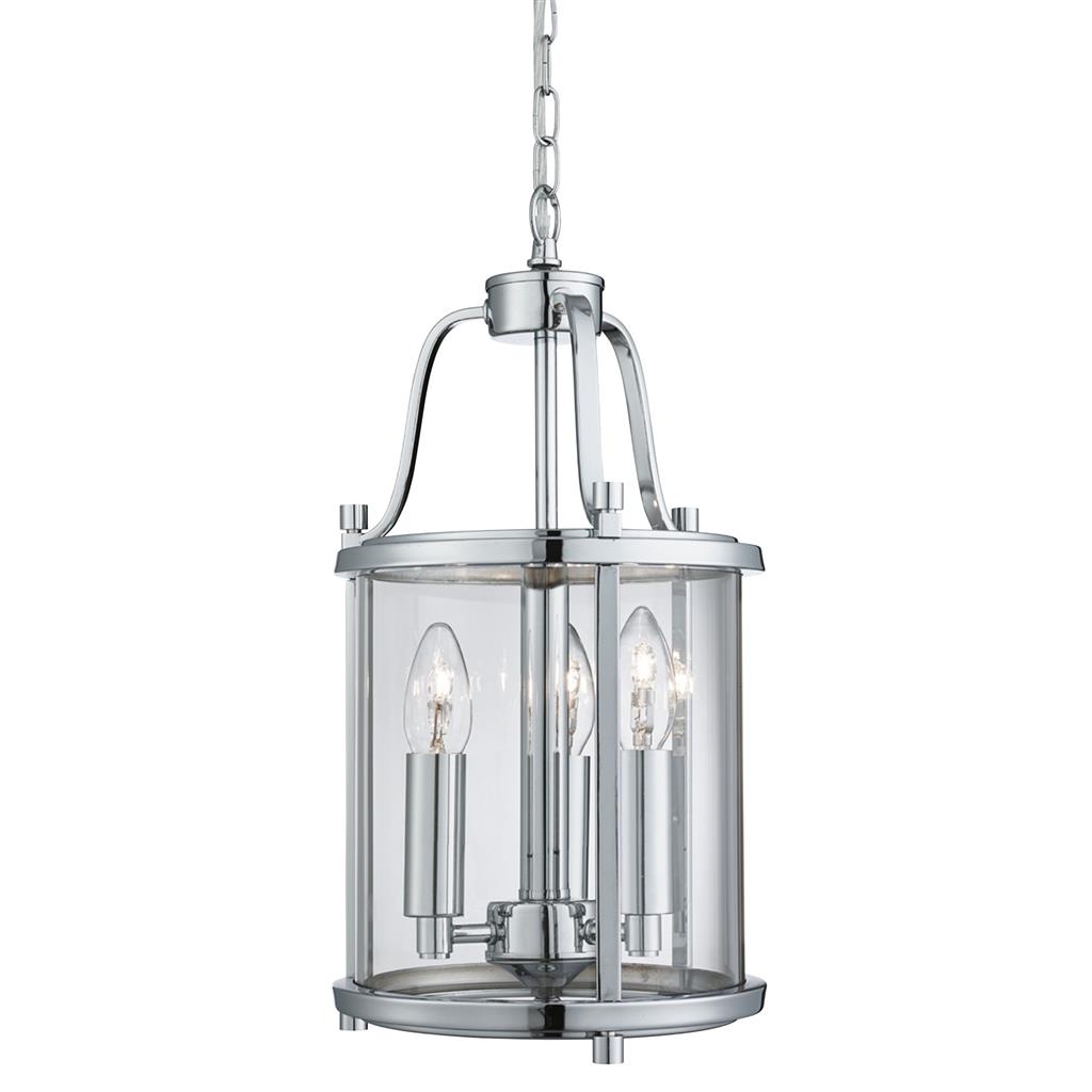 Lantern Grande 3Lt Ceiling Pendant - Chrome & Clear Glass
