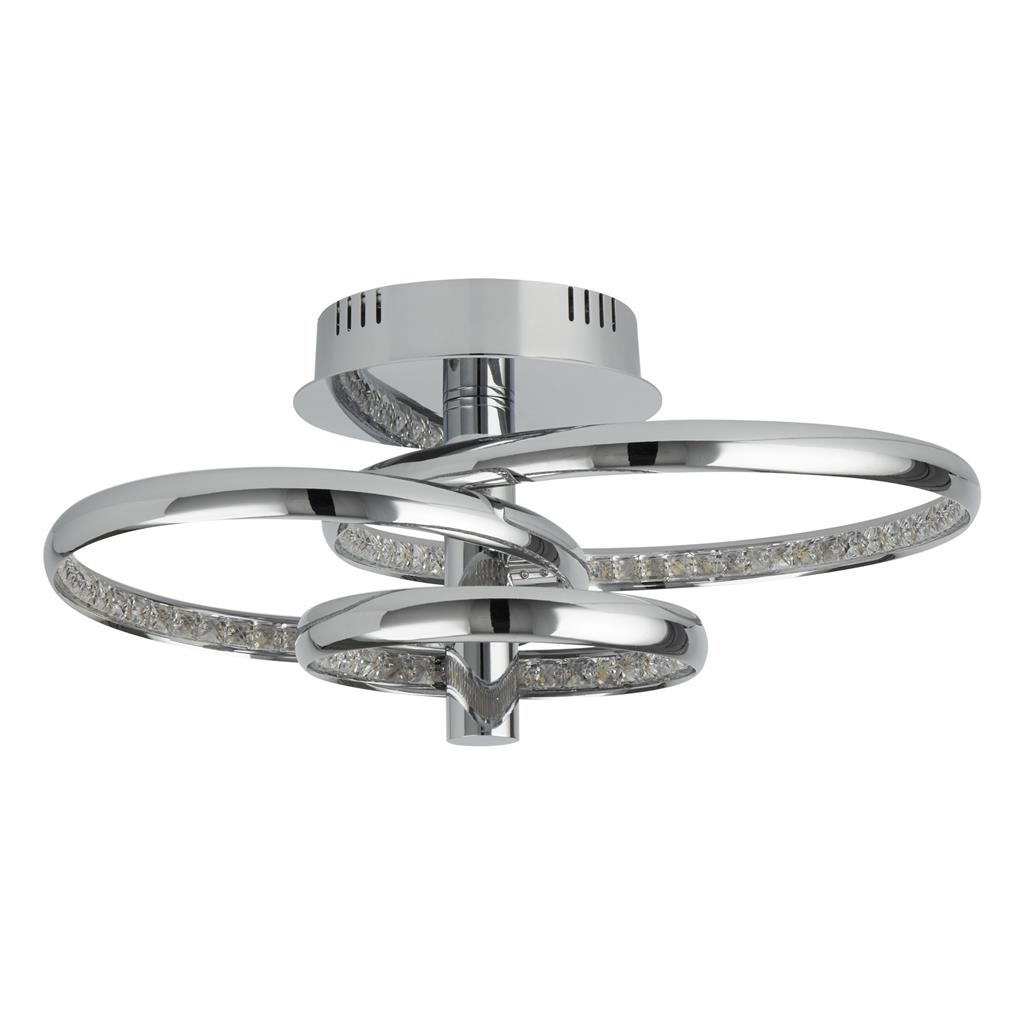 Rings 3Lt LED Flush Ceiling Light - Chrome & Clear Crystal