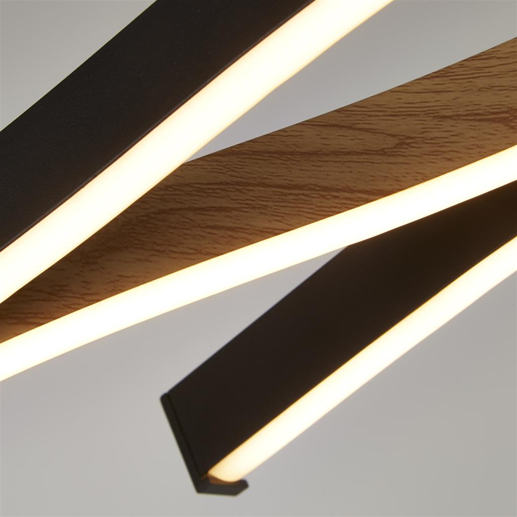 Bloom Swirl LED Ceiling Pendant - Black With Wood Effect