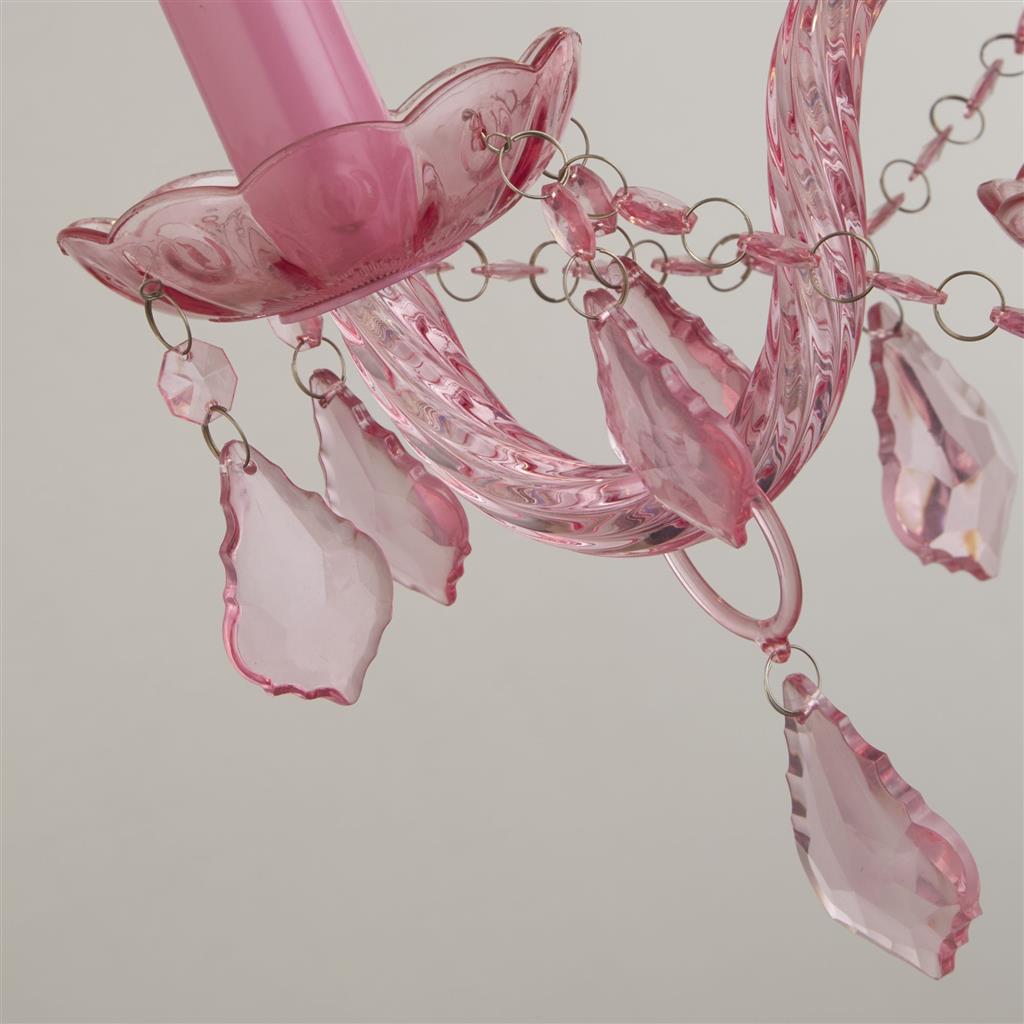 Novelty 3Lt Chandelier - Pink with Clear Acrylic/Glass