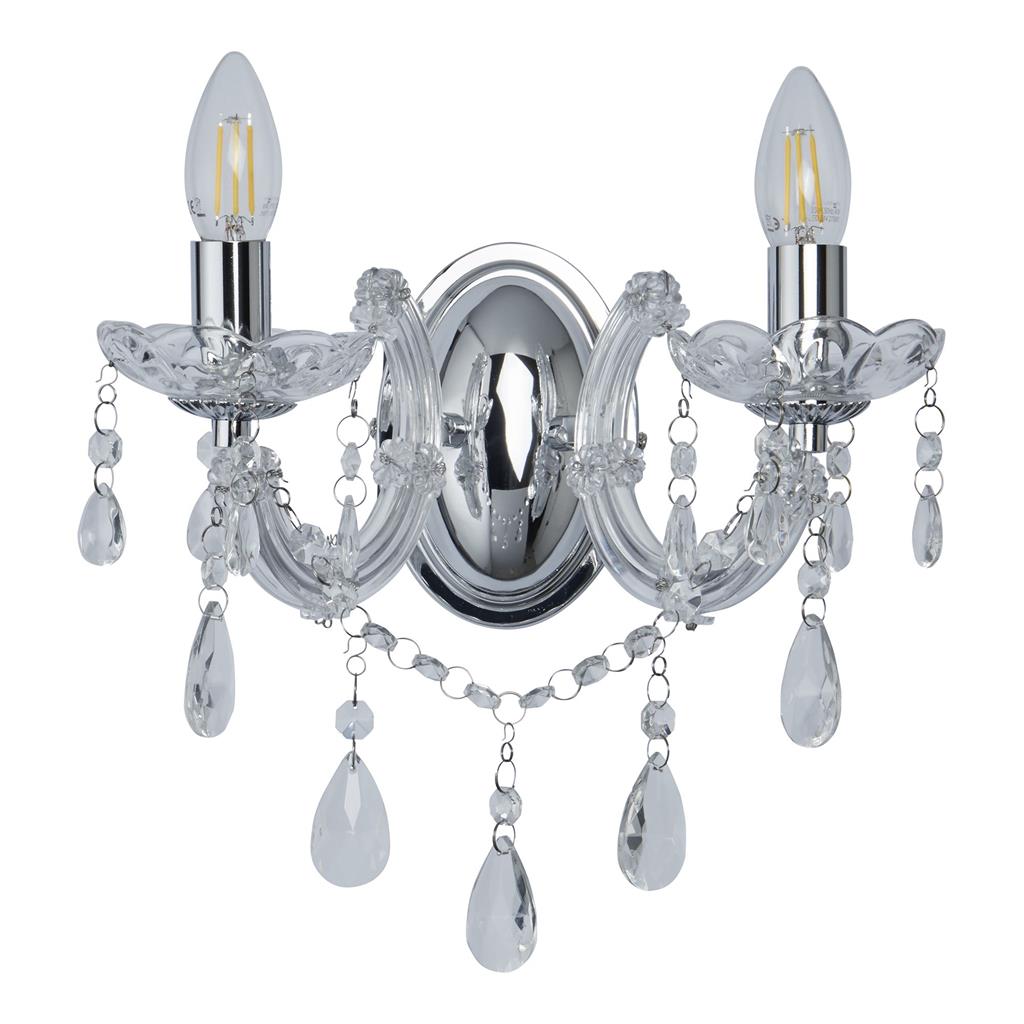 Marie Therese 2Lt Wall Light - Chrome & Clear Crystal