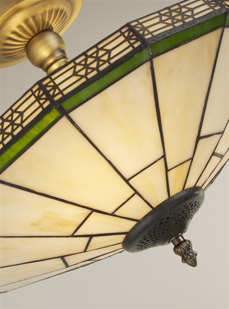 New York 2Lt Semi-Flush Ceiling Light- Brass & Stained Glass