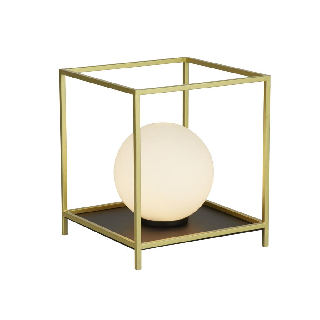 1Lt Table Lamp - Gold Box Frame, Opal Glass