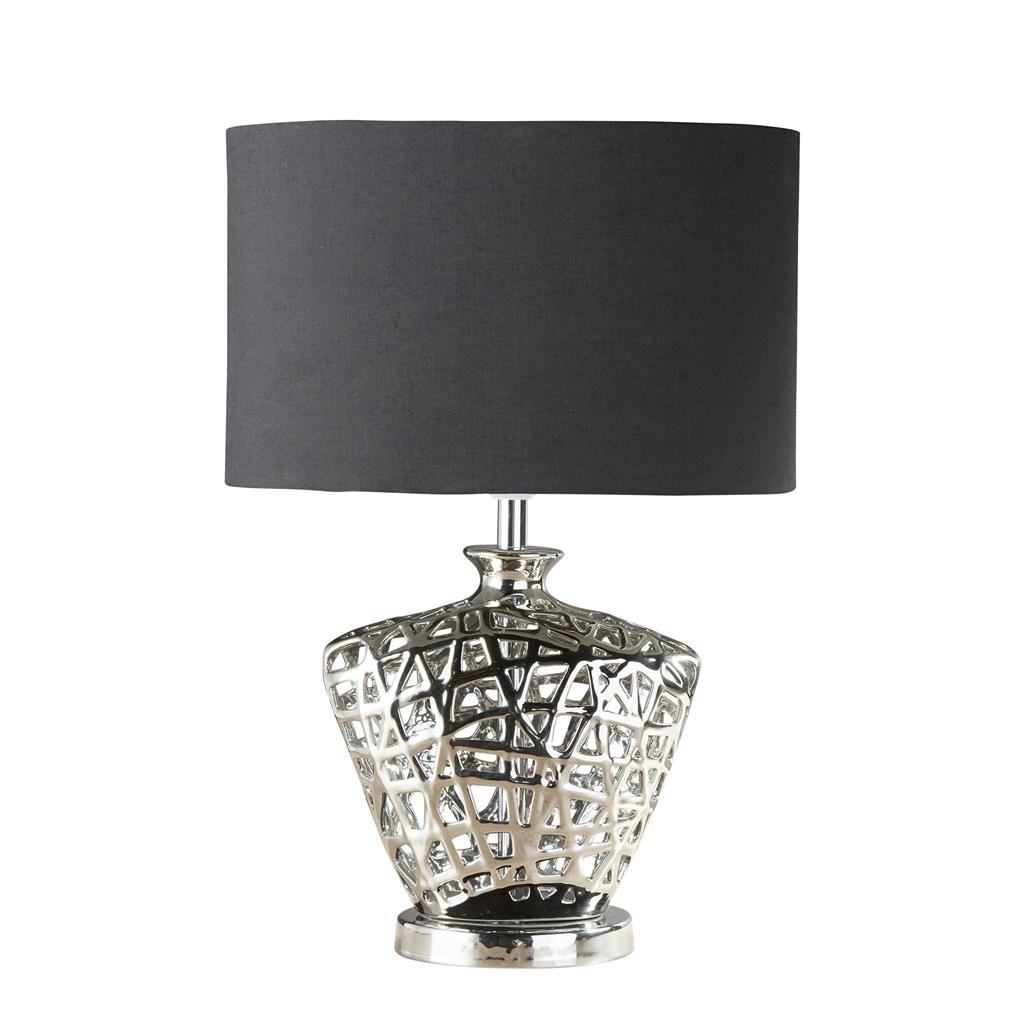 Network Table Lamp  - Chrome Metal & Black Fabric Oval Shade
