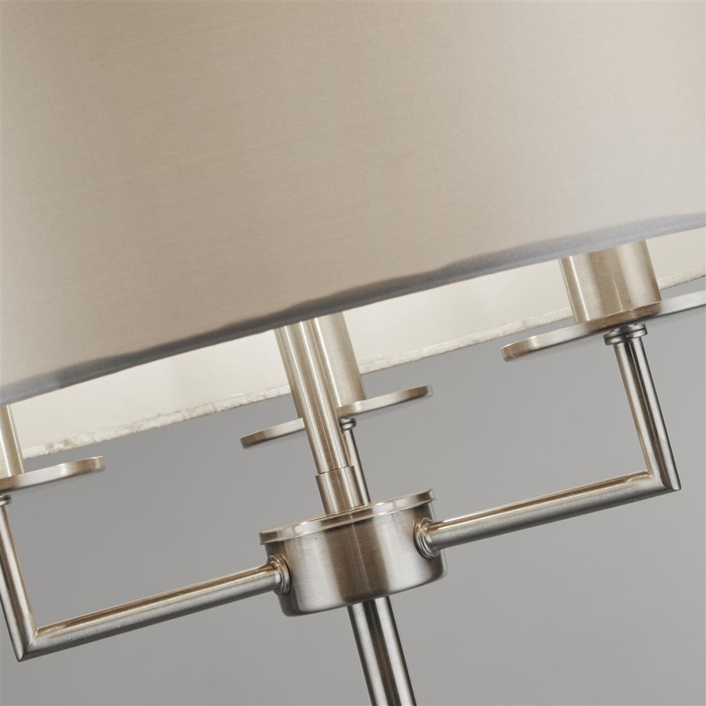 Knightsbridge 3Lt Floor Lamp - Satin Silver & Faux Silk