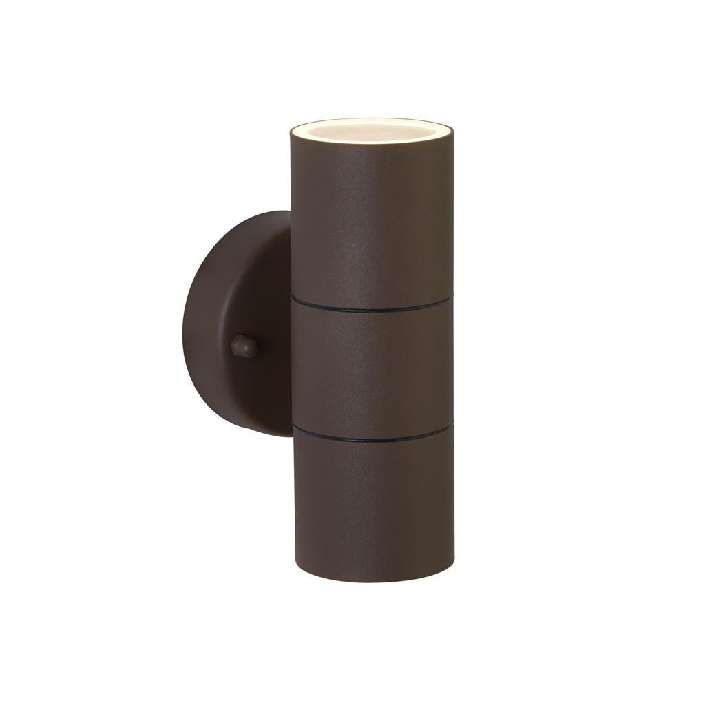 Metro LED 2Lt Outdoor Wall Light - Rust Brown & Glass