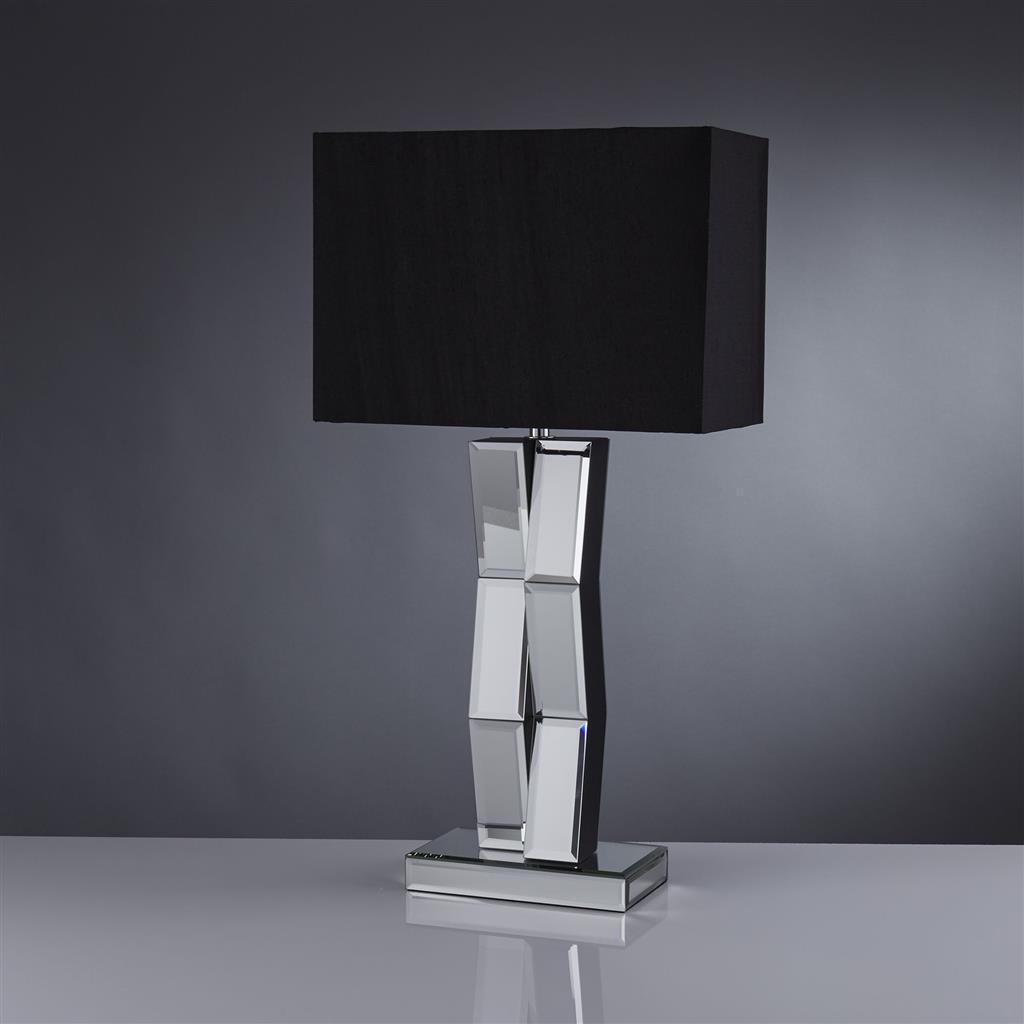 Reflect Table Lamp  - Mirrored Glass & Black Faux Silk Shade