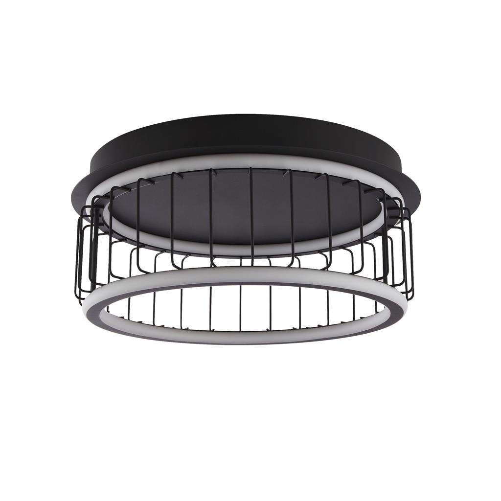 Circolo Cage LED Flush Ceiling Light - Black Metal