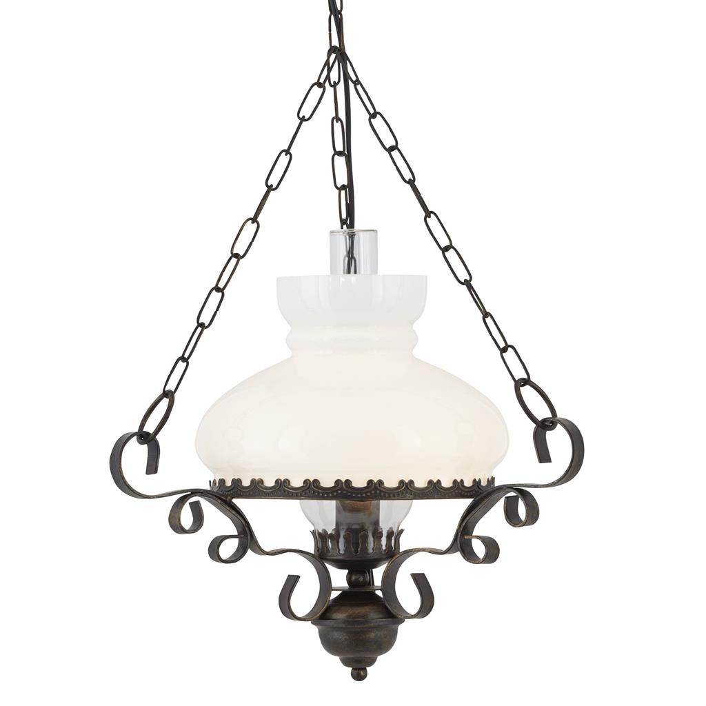 Oil Ceiling Pendant - Metal & Opal/Clear Chimney Glass