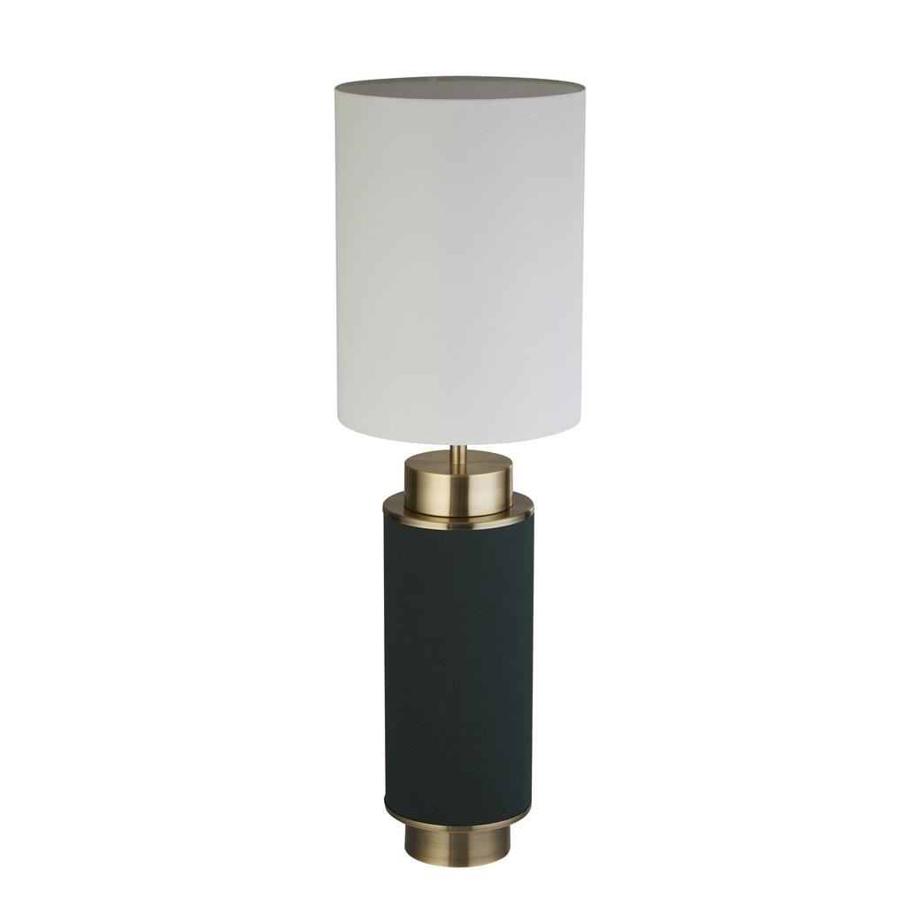 Flask Table Lamp -Antique Brass, Green Hessian & White Linen