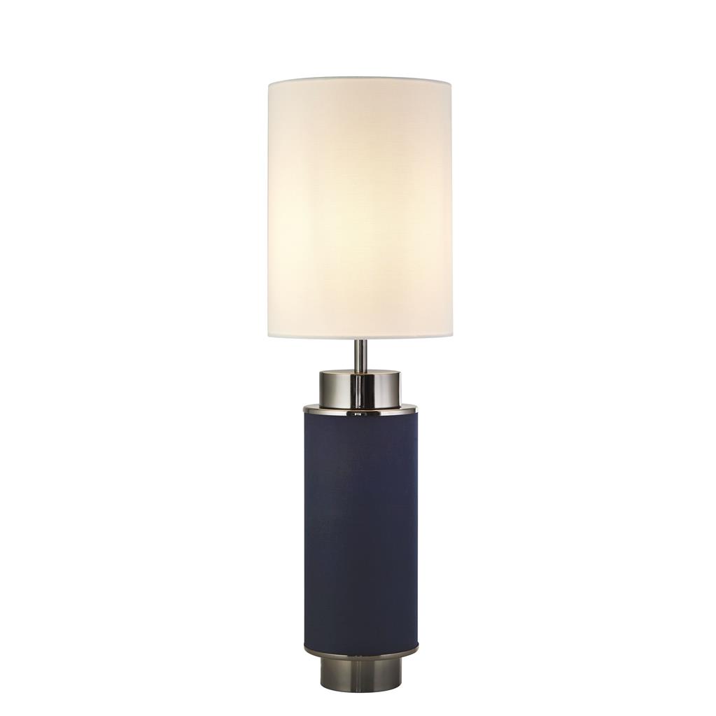 Flask Table Lamp - Navy Linen with Black Nickel, White Shade