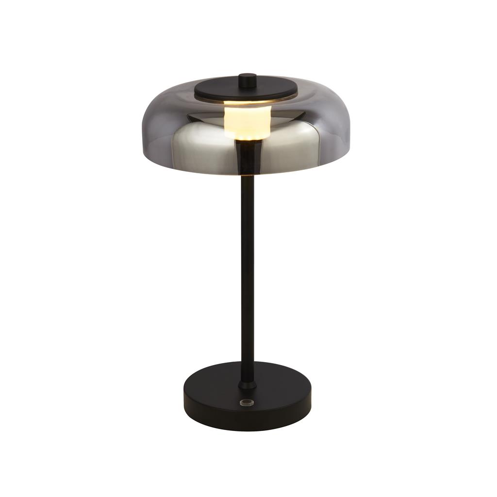 Frisbee LED Table Lamp - Black Metal & Smoked Glass