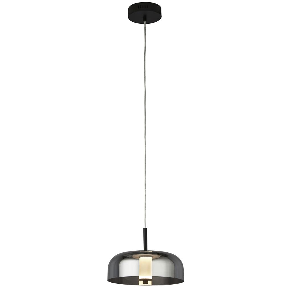Frisbee LED Ceiling Pendant - Black Metal & Smoked Glass